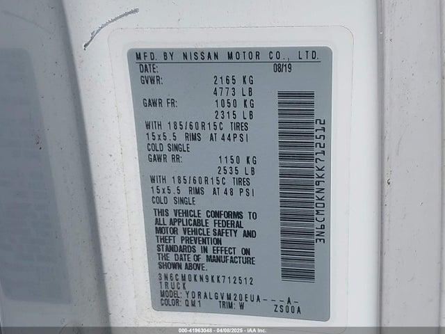 3N6CM0KN9KK712512 Nissan NV200 SV