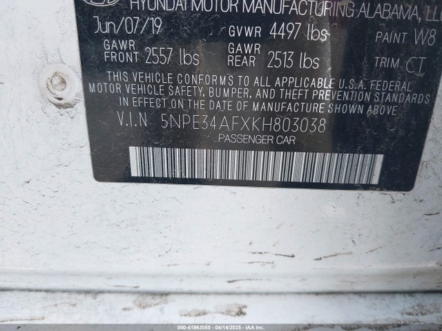 5NPE34AFXKH803038 Hyundai Sonata Sport