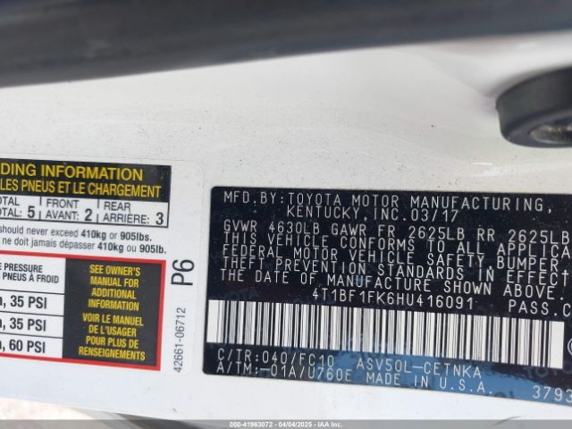 4T1BF1FK6HU416091 Toyota CAMRY LE
