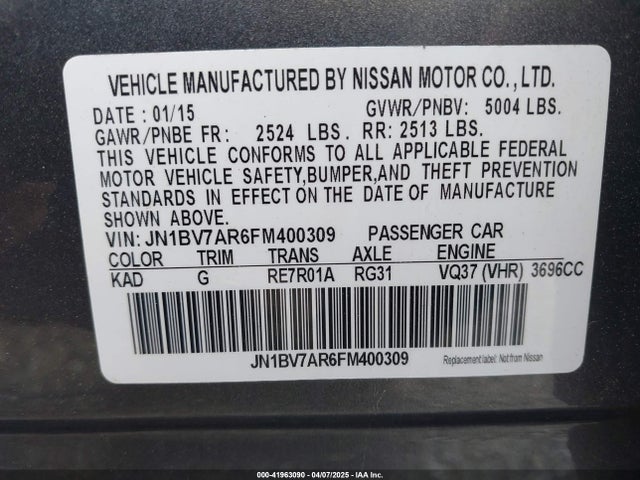 JN1BV7AR6FM400309 Infiniti Q50 Premium