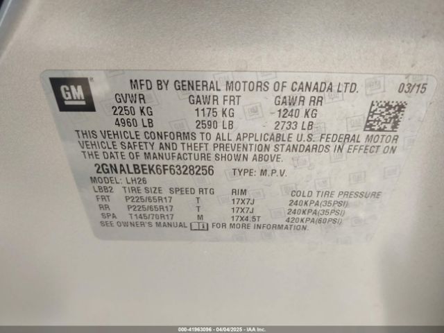 2GNALBEK6F6328256 Chevrolet EQUINOX 1LT