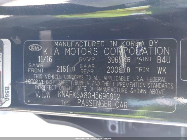 KNAFK5A80H5696912 KIA FORTE LX