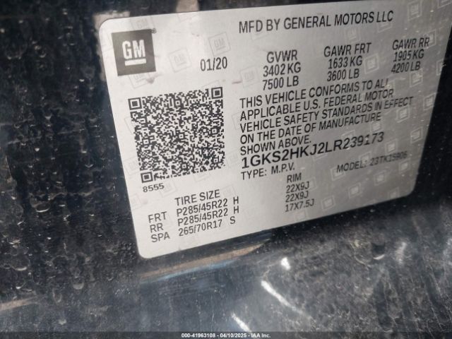 1GKS2HKJ2LR239173 GMC Yukon Xl 4wd Denali