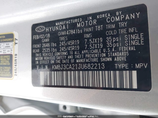 KM8J3CA21JU682213 Hyundai Tucson Limited