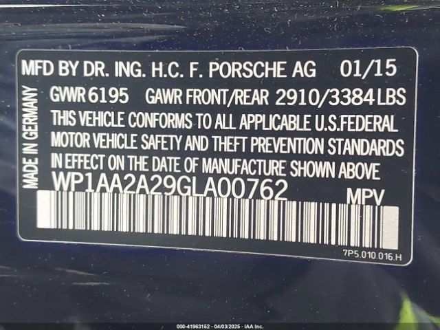 WP1AA2A29GLA00762 Porsche Cayenne