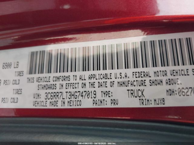3C6RR7LT3HG747019 RAM 1500 Big Horn  4x4 5'7 Box
