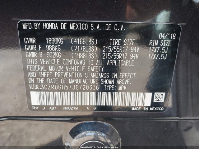 3CZRU6H57JG720336 Honda HR-V EX