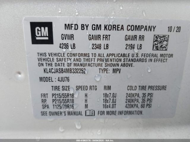 KL4CJASB4MB332252 Buick Encore Fwd Preferred