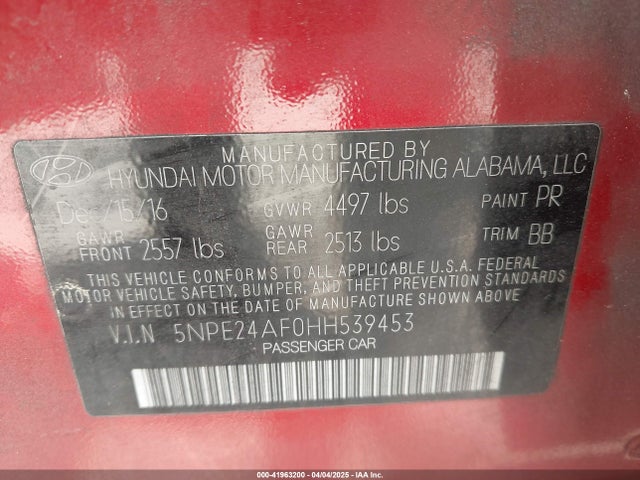 5NPE24AF0HH539453 Hyundai SONATA SE