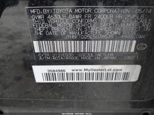JTHBF1D25E5038535 Lexus IS 250
