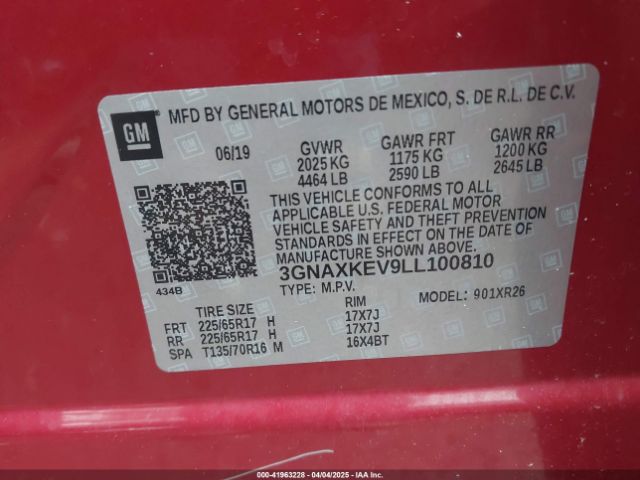 3GNAXKEV9LL100810 Chevrolet Equinox Fwd Lt 1.5l Turbo