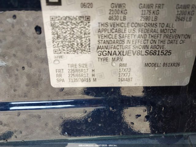 3GNAXUEV8LS681525 Chevrolet Equinox Awd Lt 1.5l Turbo