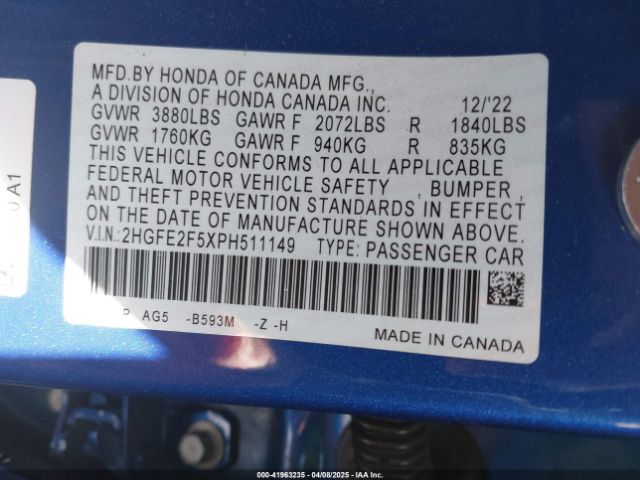 2HGFE2F5XPH511149 Honda Civic Sport