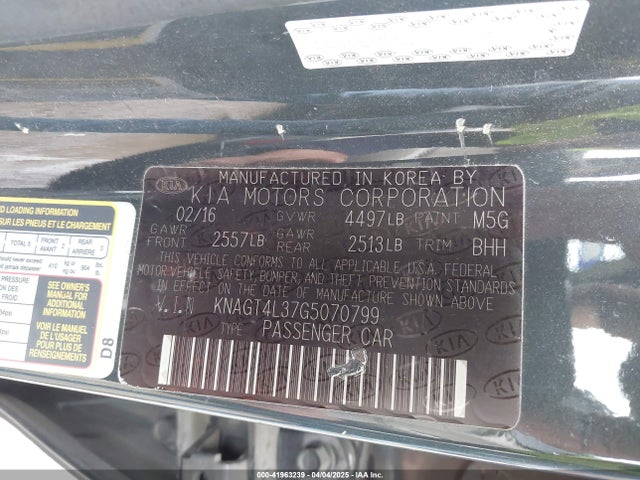 KNAGT4L37G5070799 KIA Optima Lx