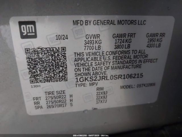 1GKS2JRL0SR106215 GMC Yukon Xl 4wd Denali
