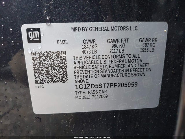 1G1ZD5ST7PF205959 Chevrolet Malibu Fwd 1lt