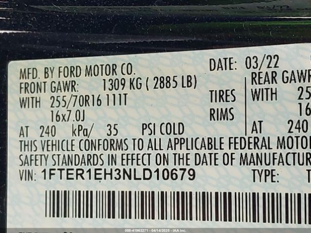 1FTER1EH3NLD10679 Ford RANGER XL