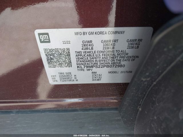 KL79MPS22PB072980 Chevrolet Trailblazer Fwd Lt