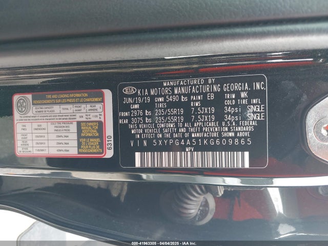 5XYPG4A51KG609865 KIA Sorento 3.3l S