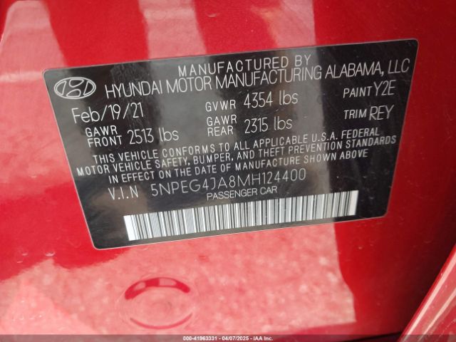 2021 HYUNDAI SONATA 5NPEG4JA8MH124400 Photo 8