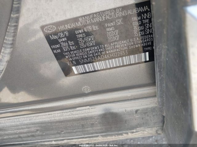 5NMS23AD4KH122353 Hyundai Santa Fe Se