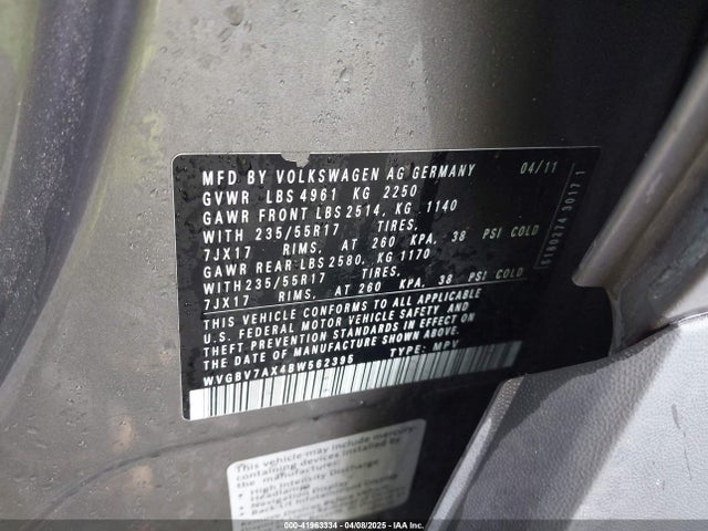 Продажа на аукционе авто 2011 Volkswagen Tiguan Se, vin: WVGBV7AX4BW562395, номер лота: 41963334