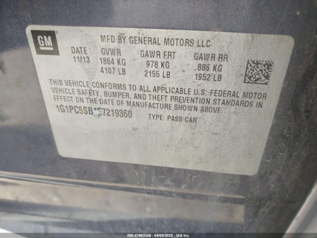 1G1PC5SB4E7219360 Chevrolet Cruze 1lt Auto