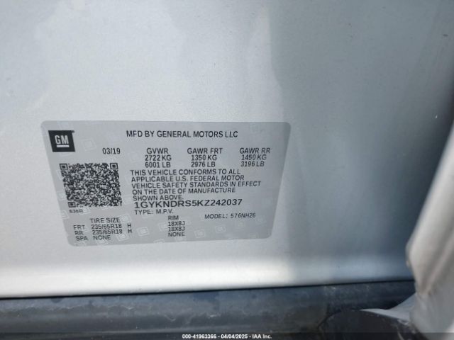 1GYKNDRS5KZ242037 Cadillac XT5 LUXURY