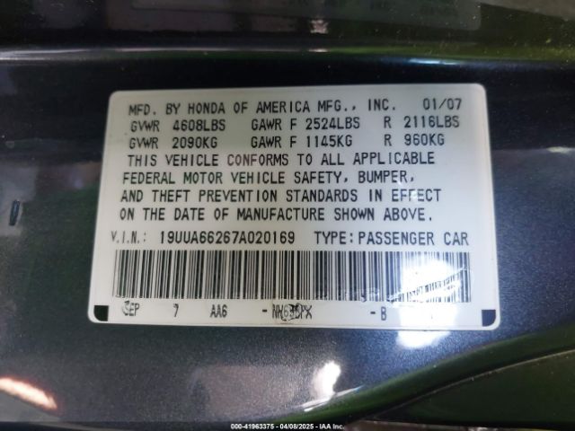 2007 ACURA TL 19UUA66267A020169 Photo 8