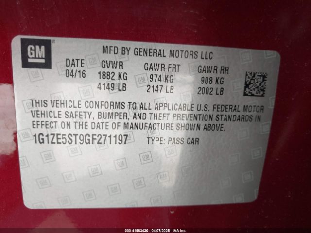 1G1ZE5ST9GF271197 Chevrolet MALIBU 1LT