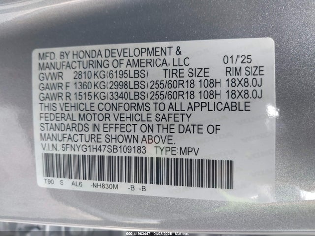 5FNYG1H47SB109183 Honda Pilot Ex-l
