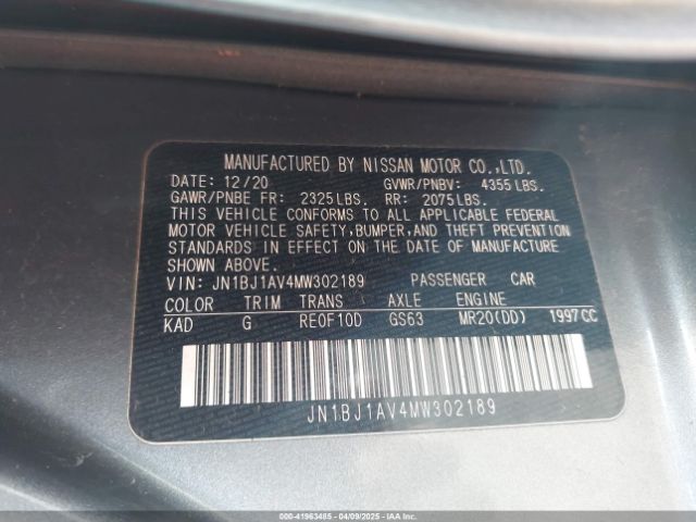 JN1BJ1AV4MW302189 Nissan Rogue Sport S Fwd Xtronic Cvt