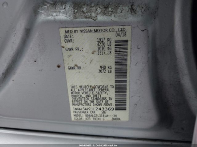 1N4AL3AP2JC243369 Nissan Altima 2.5 S