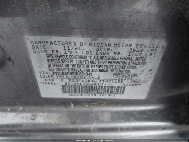 3N1CN8DV9NL821341 Nissan Versa 1.6 S Xtronic Cvt