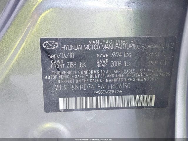 5NPD74LF6KH406150 Hyundai ELANTRA SE