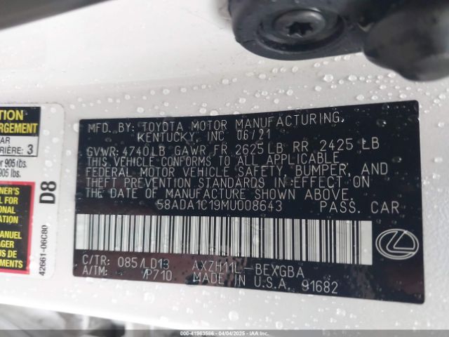 58ADA1C19MU008643 Lexus ES 300H