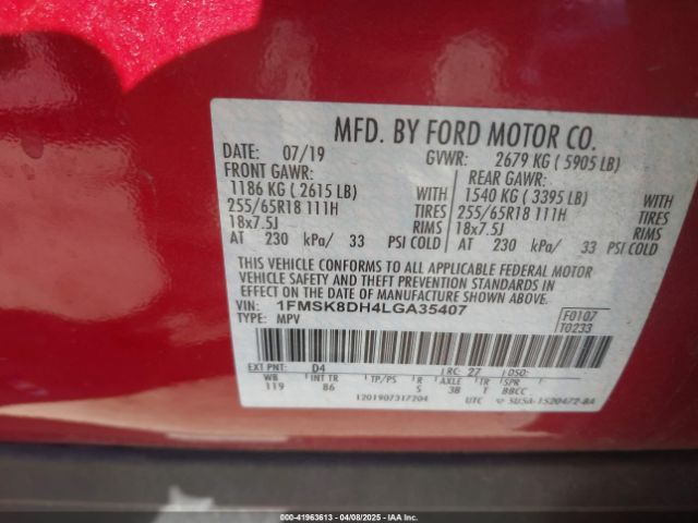 1FMSK8DH4LGA35407 Ford EXPLORER XLT