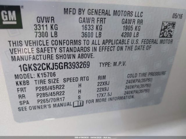 1GKS2CKJ5GR393269 GMC YUKON DENALI