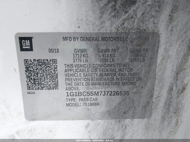 1G1BC5SM7J7226535 Chevrolet Cruze Ls Auto