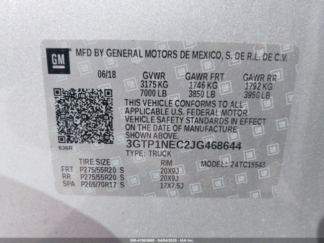 3GTP1NEC2JG468644 GMC Sierra 1500 Slt