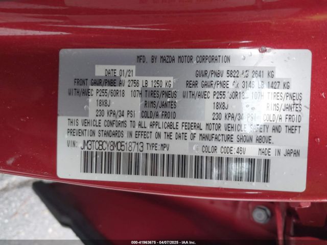 JM3TCBCY8M0518713 Mazda Cx-9 Touring