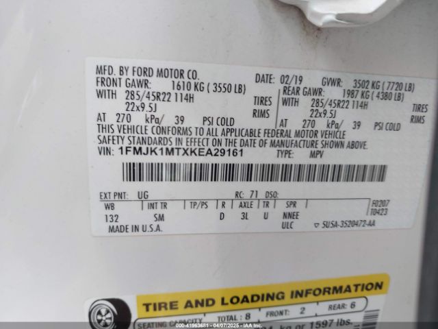 1FMJK1MTXKEA29161 Ford Expedition Max Platinum