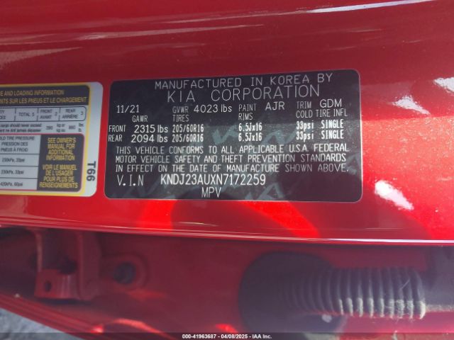 KNDJ23AUXN7172259 KIA SOUL LX