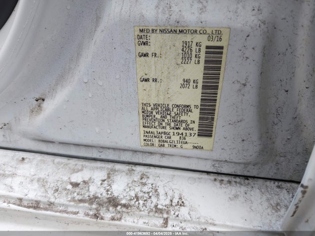 1N4AL3AP8GC194137 Nissan Altima 2.5/2.5 S/2.5 Sl/2.5 Sr/2.5 Sv