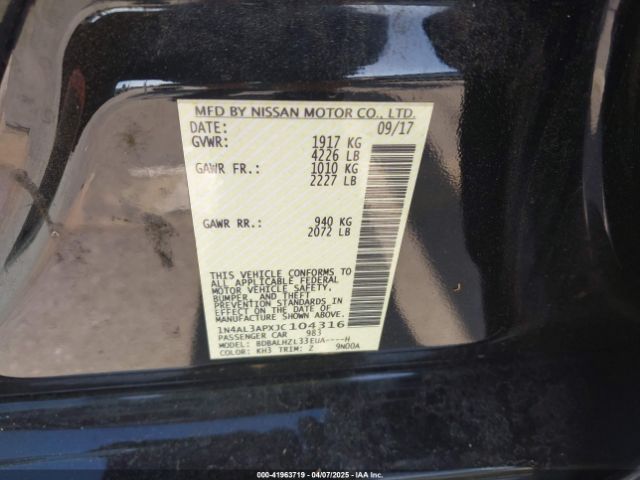1N4AL3APXJC104316 Nissan Altima 2.5 Sr