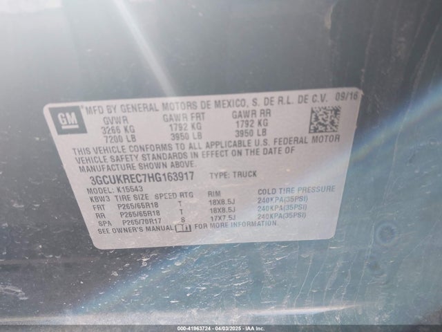 3GCUKREC7HG163917 Chevrolet Silverado 1500 2lt