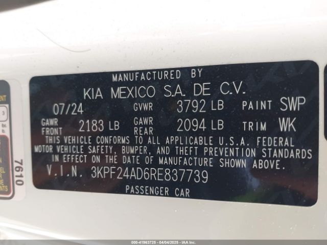 3KPF24AD6RE837739 KIA Forte Lxs