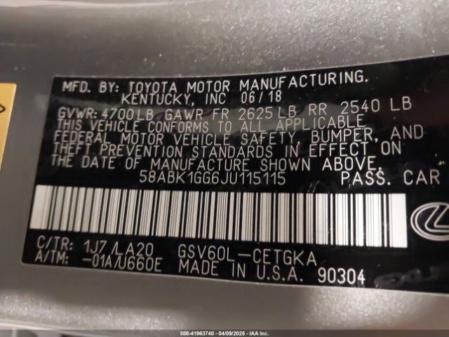 58ABK1GG6JU115115 Lexus ES 350
