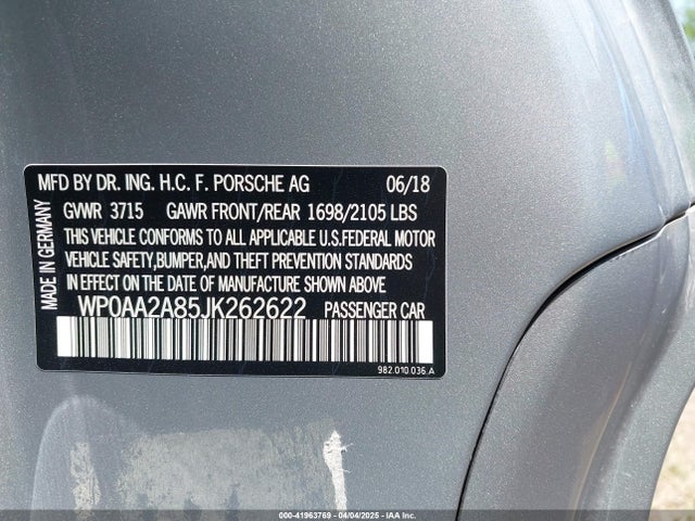 Porsche 718 Cayman 2018 WP0AA2A85JK262622 Image 9