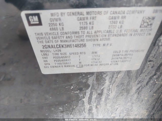 Chevrolet EQUINOX LT 2017 2GNALCEK3H6148256 Image 9